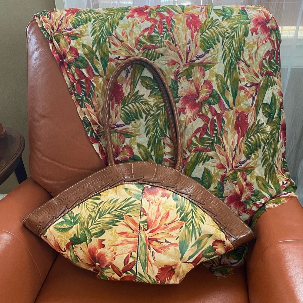Patricia Nash Leather Cuban Tropical ParadiseTrope Dome Tote + matched Scarf